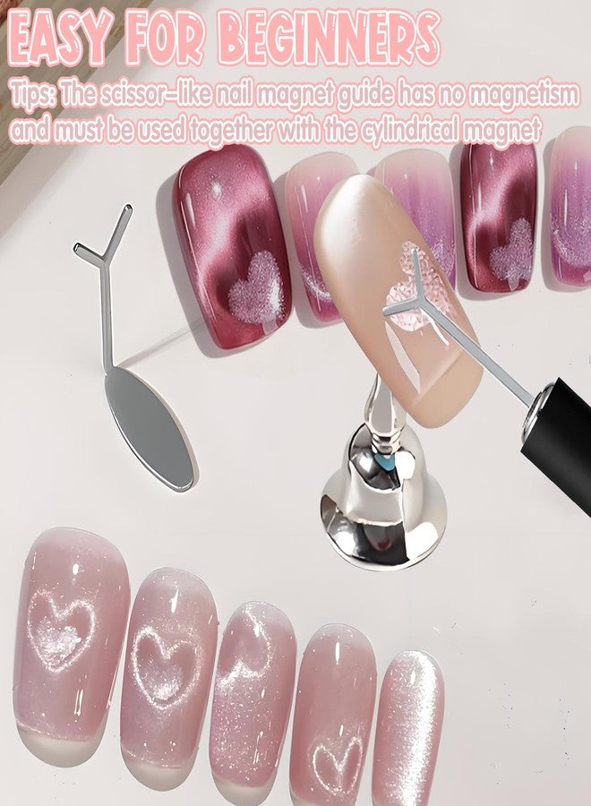 CYUXING 7Pcs Cat Eye Magnet Tool Set for Gel Polish, Professional Nail Art Kit with Cylinder Magnet, O-shaped, 2Pcs French Scissor, Heart & 2Pcs Rabbit Magnets for Salon & Home Manicure - Image 3